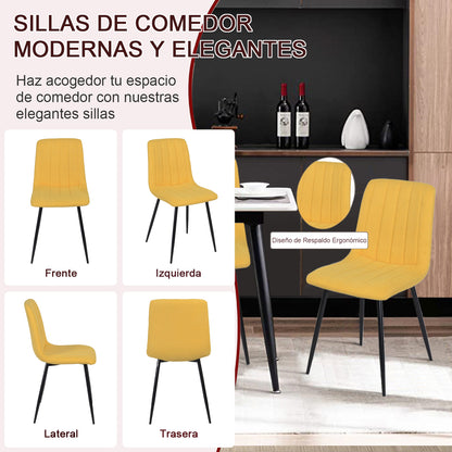 Juego de 4 Sillas para Comedor, Asiento Tapizado con Respaldo, Pies Estables de Metal, Diseño Elegante para Cocina y Dormitorio, Amarillo