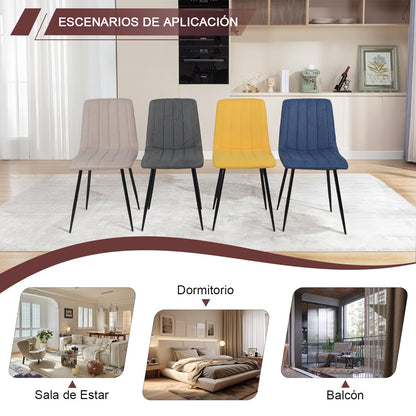 Juego de 4 Sillas para Comedor, Asiento Tapizado con Respaldo, Pies Estables de Metal, Diseño Elegante para Cocina y Dormitorio, Beige