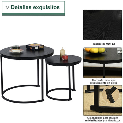 Set de 2 Mesas de Centro Juego de Mesa de Centro Redonda Buros para recamara Mesa Auxiliar para el hogar Mesa Exterior Espacio pequeño Negro 2 Piezas