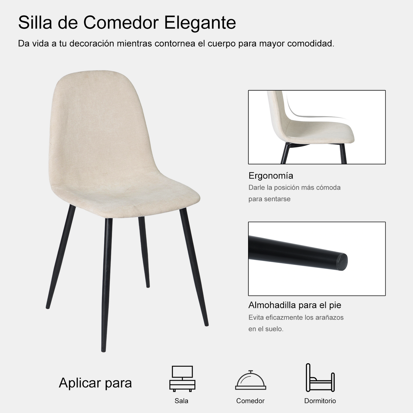 HOMEMAKE FURNITURE Juego de 4 Sillas de Comedor Modernas, Asiento de Felpa, Diseño de Tubo de Metal, Adecuadas para Cocina, Comedor, Dormitorio, Beige