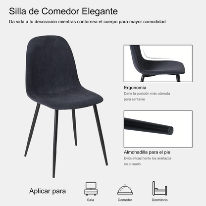 HOMEMAKE FURNITURE Juego de 4 Sillas de Comedor Modernas Diseño de Tubo de Metal de Tela Adecuadas para Cocina Comedor Dormitorio, Azul