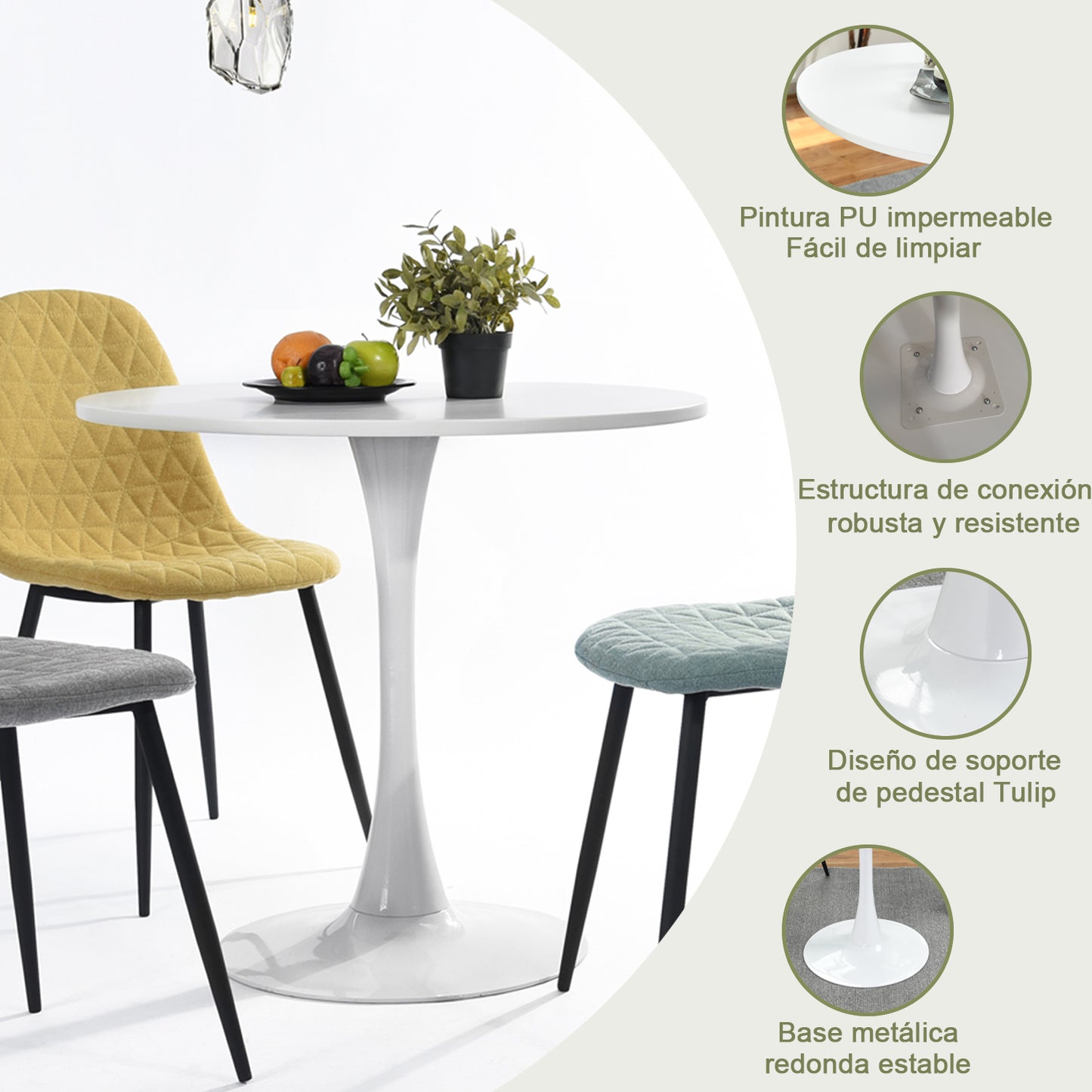 HOMEMAKE FURNITURE Mesa de Redonda Comedor Mesa Eames Mesa de Bar Redonda 2-4 Personas Pequeña para Desayunador Comedor Restaurante u Oficina (Blanco)