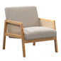 Silla Decorativa Malla de Ratán Sillón Individual Moderno Marco de Madera Cojín Cómodo y Extragrueso con Almohadillas para los pies para Sala de Estar Recámara, Beige