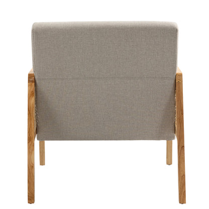 HOMEMAKE FURNITURE Silla Decorativa Malla de Ratán Sillón Individual Moderno Marco de Madera Cojín Cómodo y Extragrueso con Almohadillas para los pies para Sala de Estar Recámara, Beige