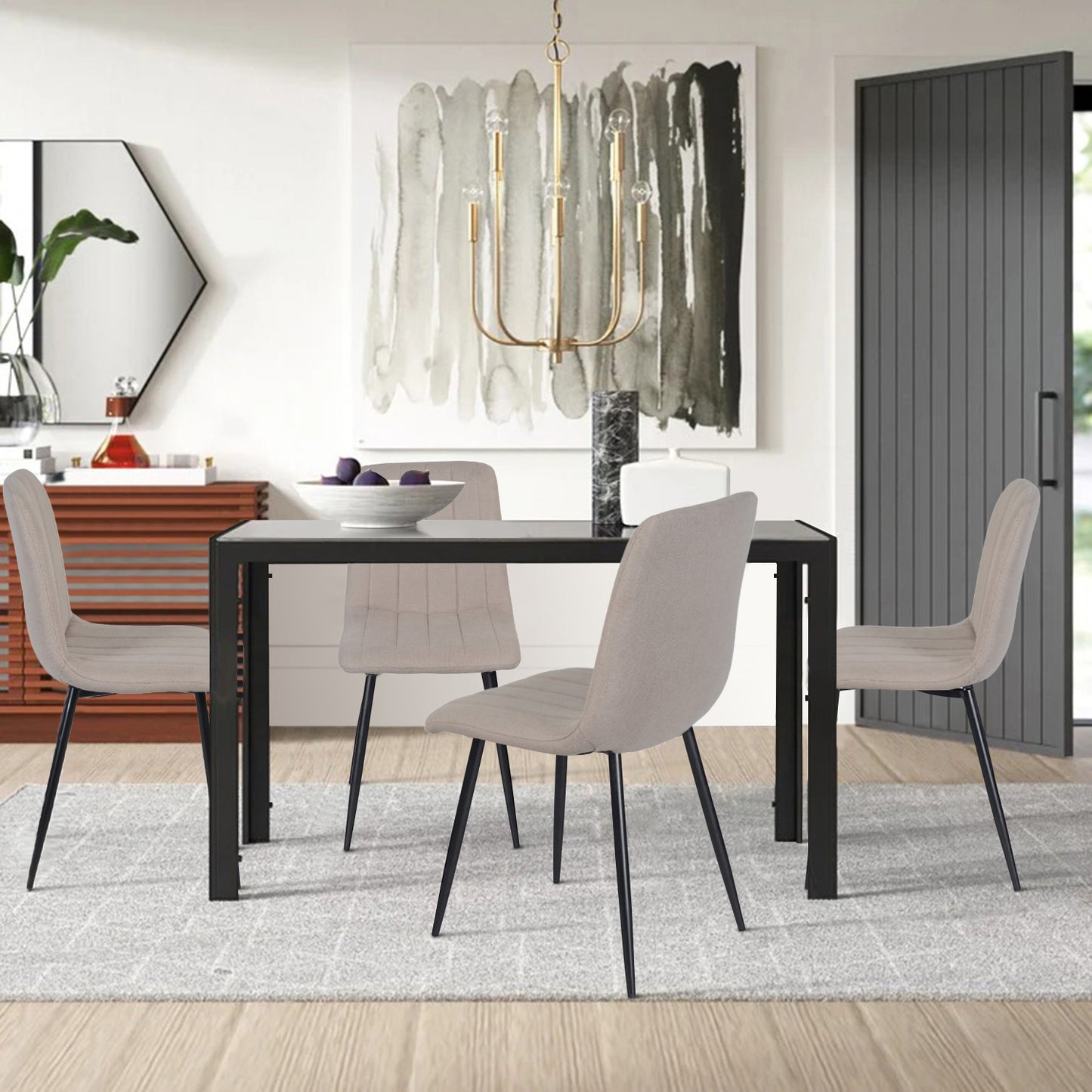 Juego de 4 Sillas para Comedor, Asiento Tapizado con Respaldo, Pies Estables de Metal, Diseño Elegante para Cocina y Dormitorio, Beige