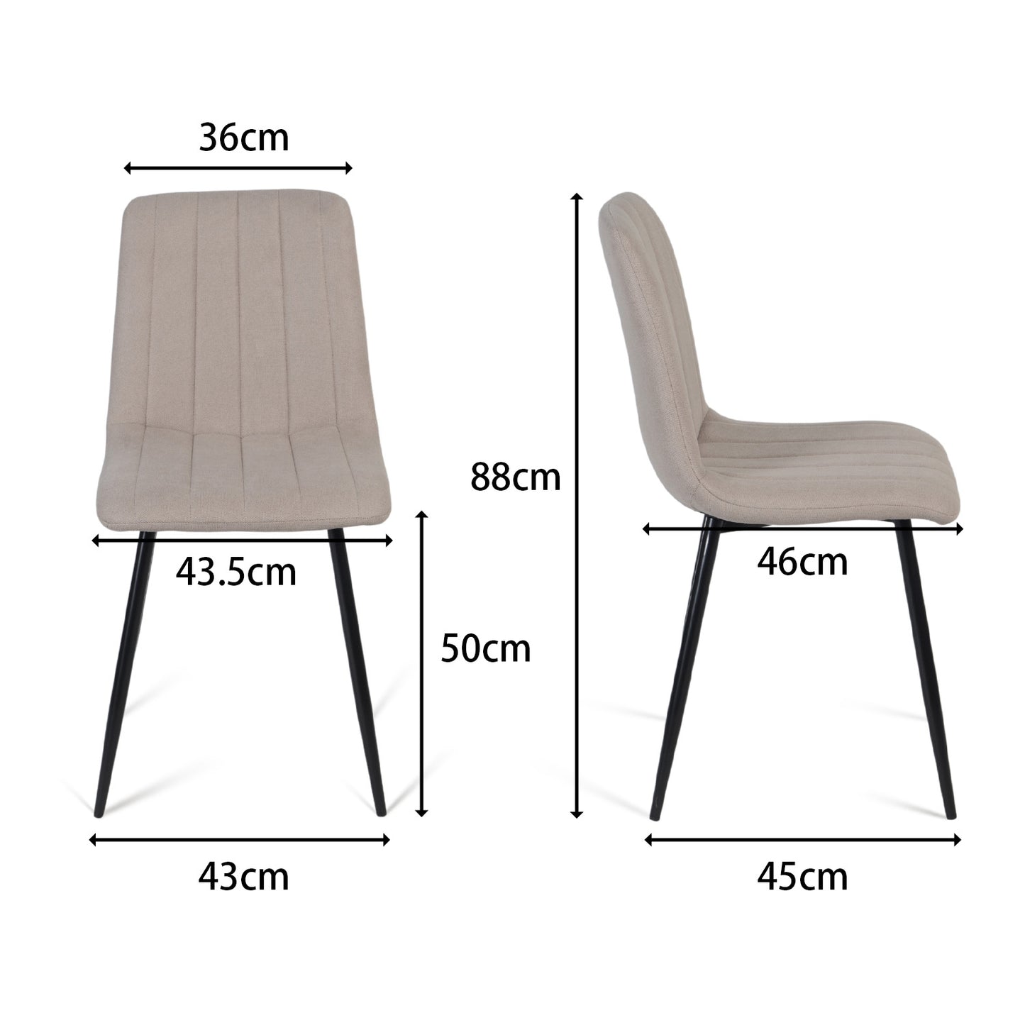 Juego de 4 Sillas para Comedor, Asiento Tapizado con Respaldo, Pies Estables de Metal, Diseño Elegante para Cocina y Dormitorio, Beige