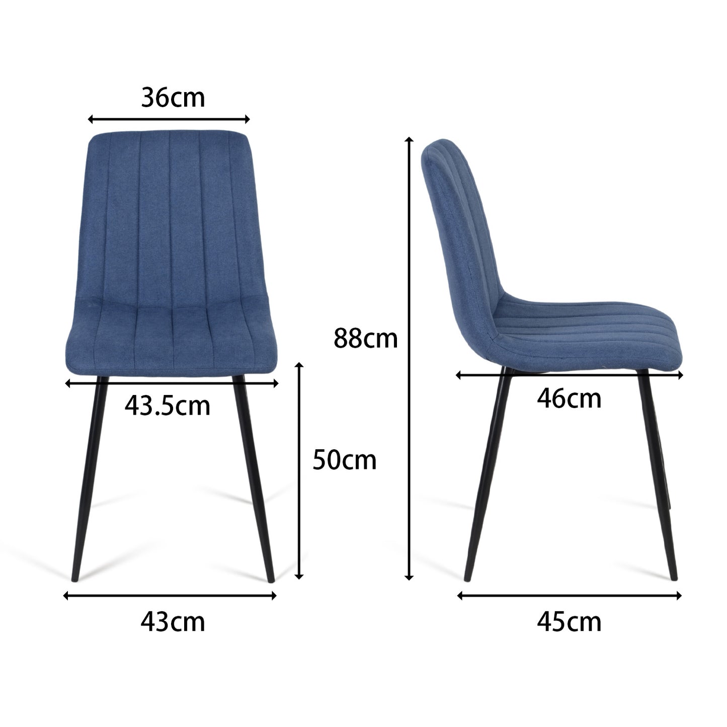 Juego de 4 Sillas para Comedor, Asiento Tapizado con Respaldo, Pies Estables de Metal, Diseño Elegante para Cocina y Dormitorio, Azul