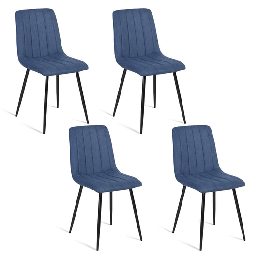 Juego de 4 Sillas para Comedor, Asiento Tapizado con Respaldo, Pies Estables de Metal, Diseño Elegante para Cocina y Dormitorio, Azul