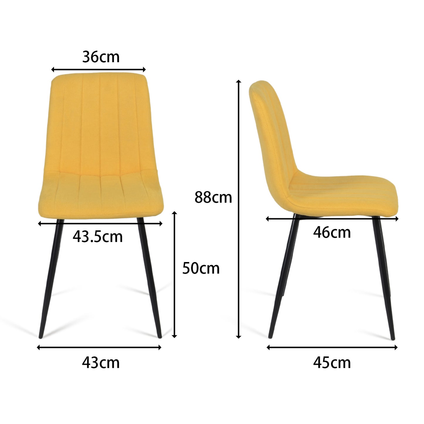 Juego de 4 Sillas para Comedor, Asiento Tapizado con Respaldo, Pies Estables de Metal, Diseño Elegante para Cocina y Dormitorio, Amarillo