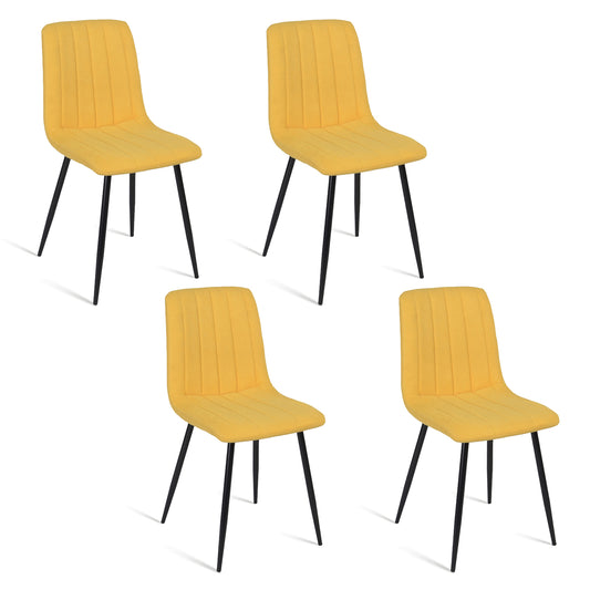 Juego de 4 Sillas para Comedor, Asiento Tapizado con Respaldo, Pies Estables de Metal, Diseño Elegante para Cocina y Dormitorio, Amarillo