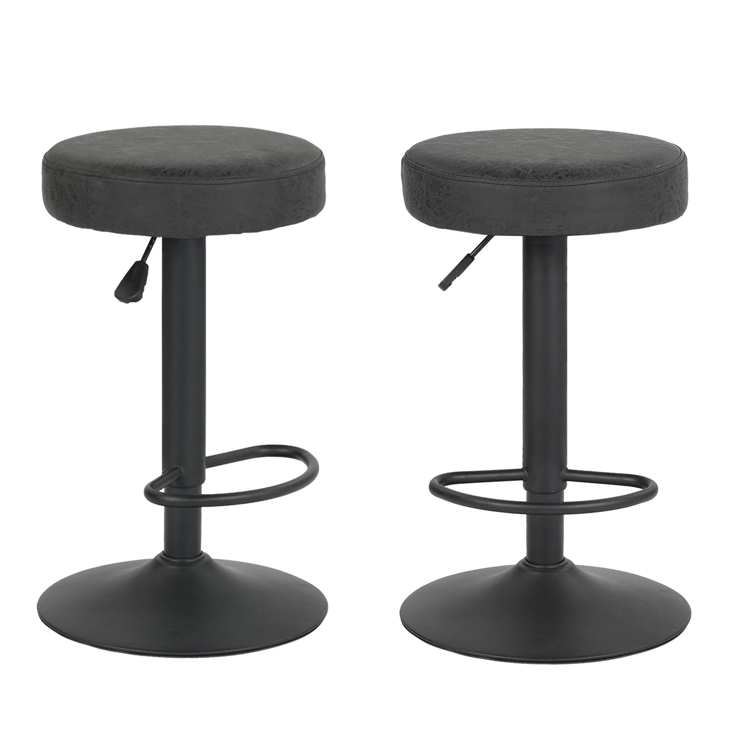 HOMEMAKE FURNITURE Set de 2 Bancos para Barra de Cocina Taburetes de Bar Giratorios 360° Altura Ajustable Tela Impermeable Vintage Bancos Altos con Reposapiés para Cocina Bar y Desayunador, Negro