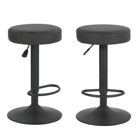 HOMEMAKE FURNITURE Set de 2 Bancos para Barra de Cocina Taburetes de Bar Giratorios 360° Altura Ajustable Tela Impermeable Vintage Bancos Altos con Reposapiés para Cocina Bar y Desayunador, Negro