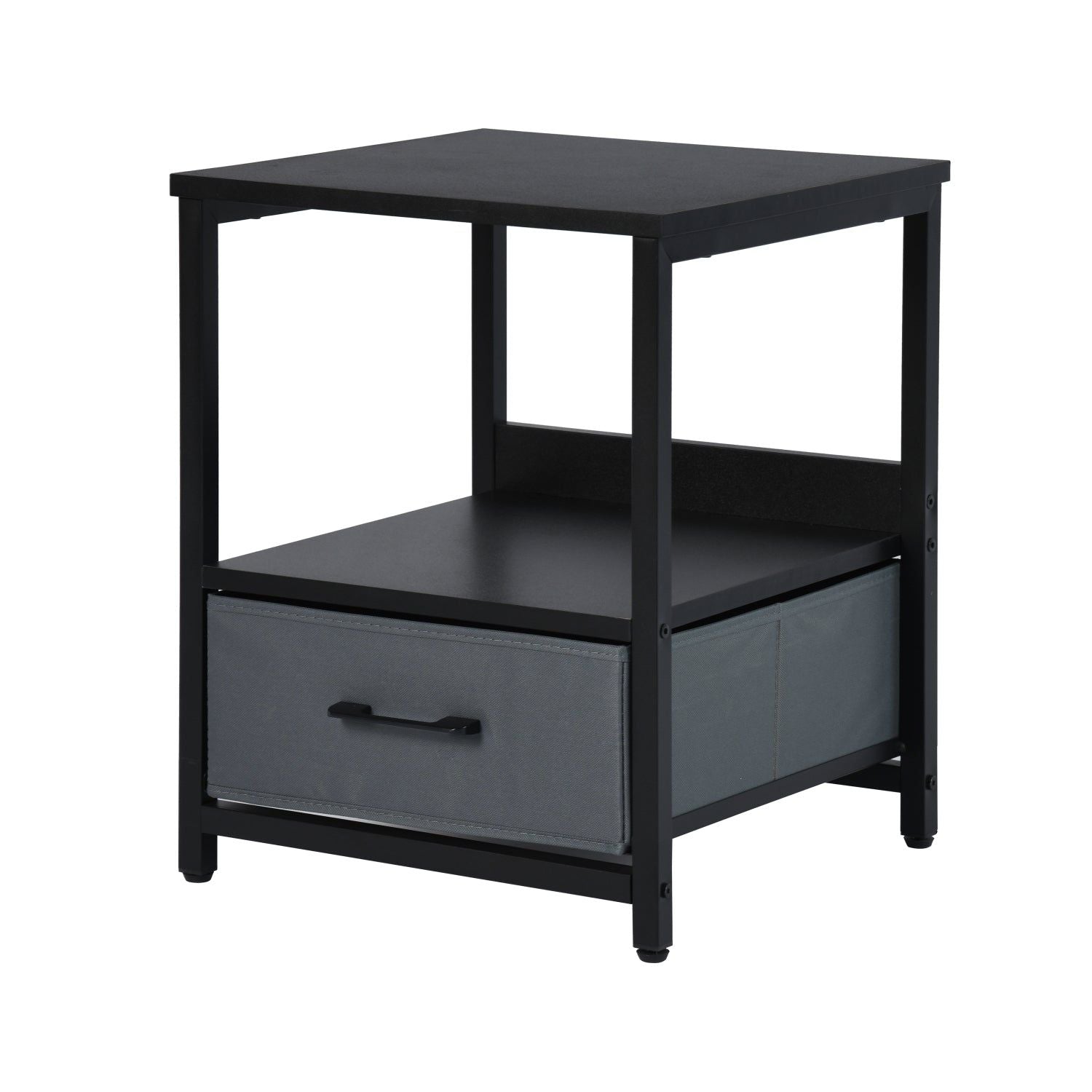 HOMEMAKE FURNITURE Burós Mesita de Noche Mesita Auxiliar con Cajón Extraíble de Bolsillo de Tela para Dormitorio y Salón Negro - HOMEMAKE