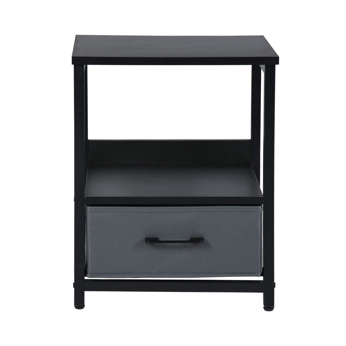 HOMEMAKE FURNITURE Burós Mesita de Noche Mesita Auxiliar con Cajón Extraíble de Bolsillo de Tela para Dormitorio y Salón Negro - HOMEMAKE