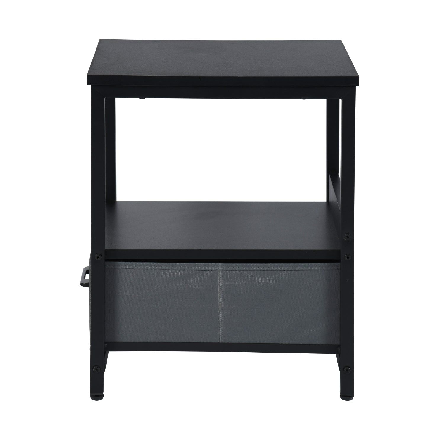 HOMEMAKE FURNITURE Burós Mesita de Noche Mesita Auxiliar con Cajón Extraíble de Bolsillo de Tela para Dormitorio y Salón Negro - HOMEMAKE