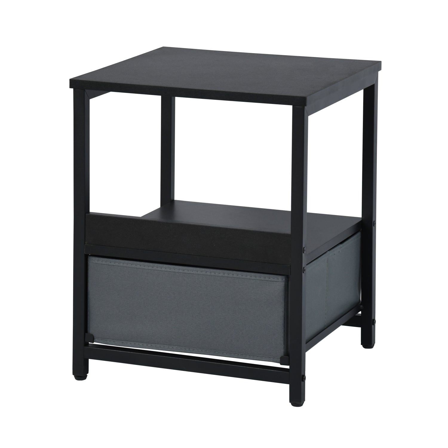 HOMEMAKE FURNITURE Burós Mesita de Noche Mesita Auxiliar con Cajón Extraíble de Bolsillo de Tela para Dormitorio y Salón Negro - HOMEMAKE