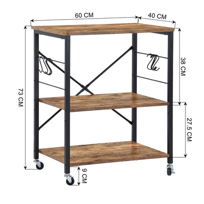 HOMEMAKE FURNITURE Carro de Servicio Multiusos Carro De Almacenamiento 3 Niveles Ruedas Universales con Frenos Carro de Barra móvil para el hogar Comedor Restaurante Bar marrón Vintage - HOMEMAKE
