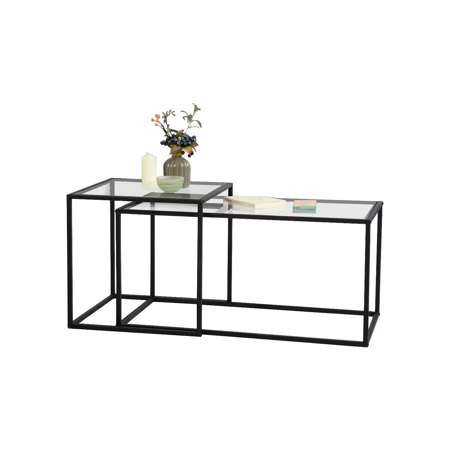 HOMEMAKE FURNITURE Conjunto de 2 Mesas de Centro, Una Mesa Cuadrada Alta y Una Mesa Rectangular Baja, Mesas Auxiliares Anidadas para Espacios Interiores En Hogares y Oficinas. - HOMEMAKE