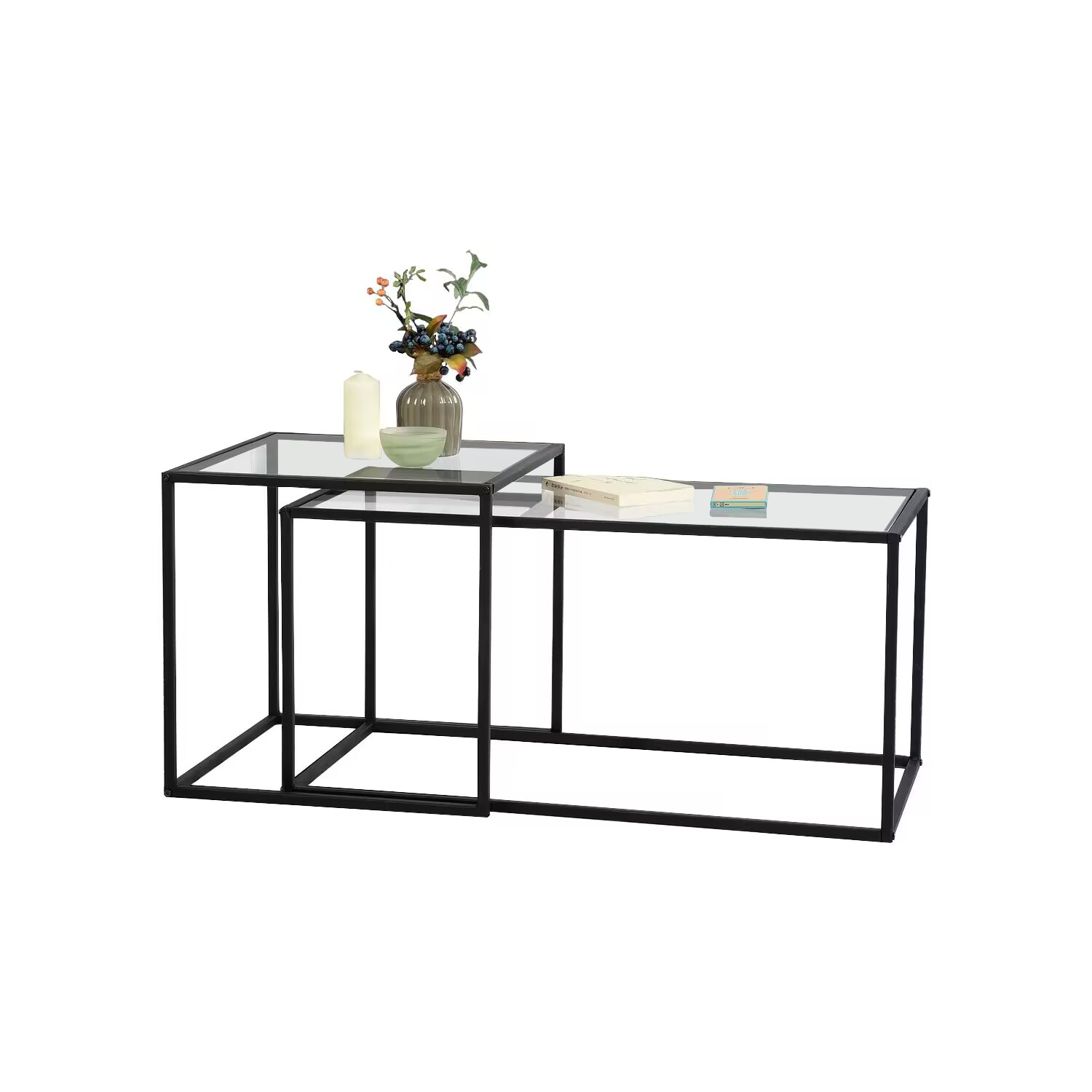 HOMEMAKE FURNITURE Conjunto de 2 Mesas de Centro, Una Mesa Cuadrada Alta y Una Mesa Rectangular Baja, Mesas Auxiliares Anidadas para Espacios Interiores En Hogares y Oficinas. - HOMEMAKE