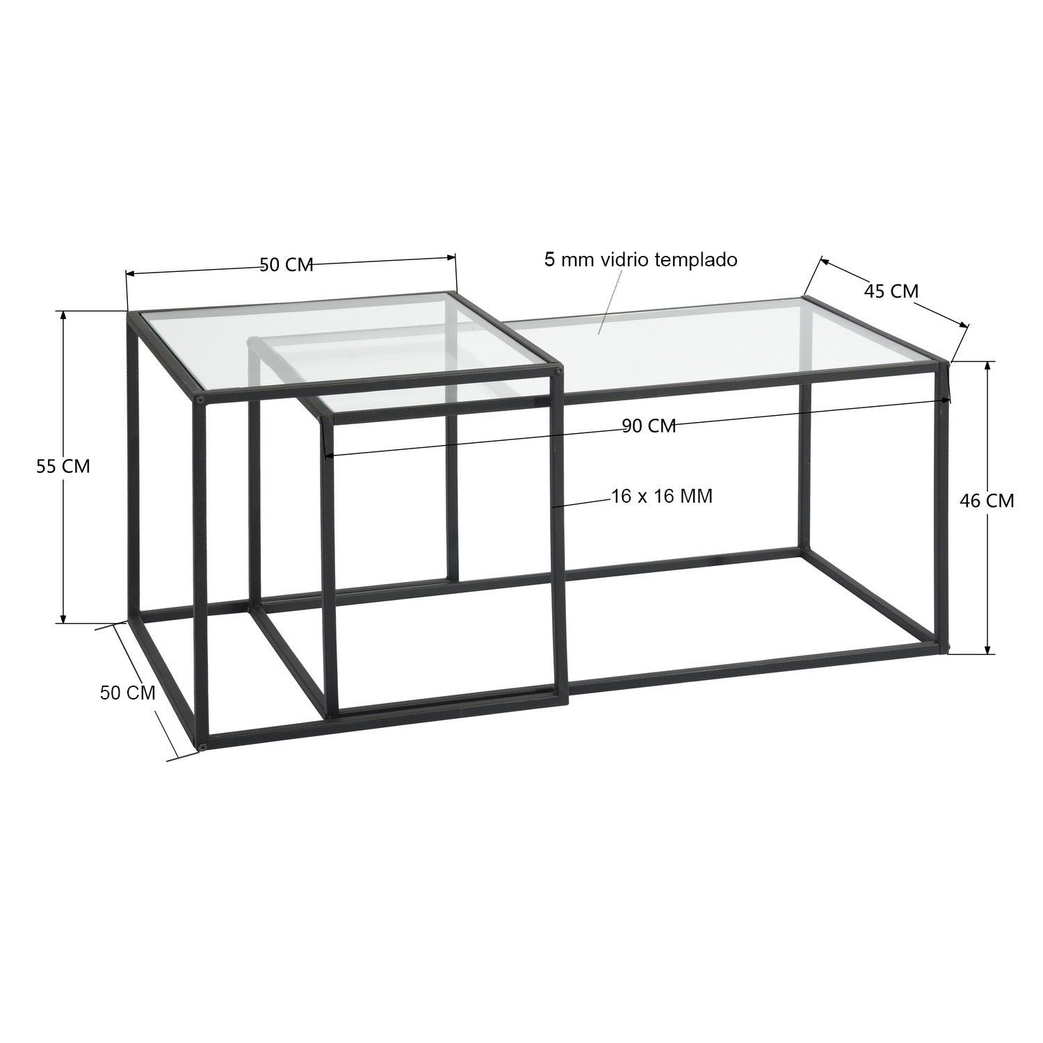 HOMEMAKE FURNITURE Conjunto de 2 Mesas de Centro, Una Mesa Cuadrada Alta y Una Mesa Rectangular Baja, Mesas Auxiliares Anidadas para Espacios Interiores En Hogares y Oficinas. - HOMEMAKE