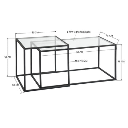 HOMEMAKE FURNITURE Conjunto de 2 Mesas de Centro, Una Mesa Cuadrada Alta y Una Mesa Rectangular Baja, Mesas Auxiliares Anidadas para Espacios Interiores En Hogares y Oficinas. - HOMEMAKE