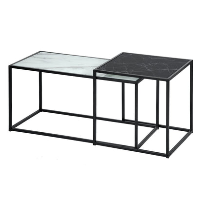 HOMEMAKE FURNITURE Conjunto de 2 Mesas de Centro, Una Mesa Cuadrada Alta y Una Mesa Rectangular Baja, Mesas Auxiliares Anidadas para Espacios Interiores En Hogares y Oficinas, Negro y Blanco. - HOMEMAKE