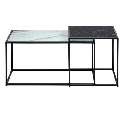 HOMEMAKE FURNITURE Conjunto de 2 Mesas de Centro, Una Mesa Cuadrada Alta y Una Mesa Rectangular Baja, Mesas Auxiliares Anidadas para Espacios Interiores En Hogares y Oficinas, Negro y Blanco. - HOMEMAKE