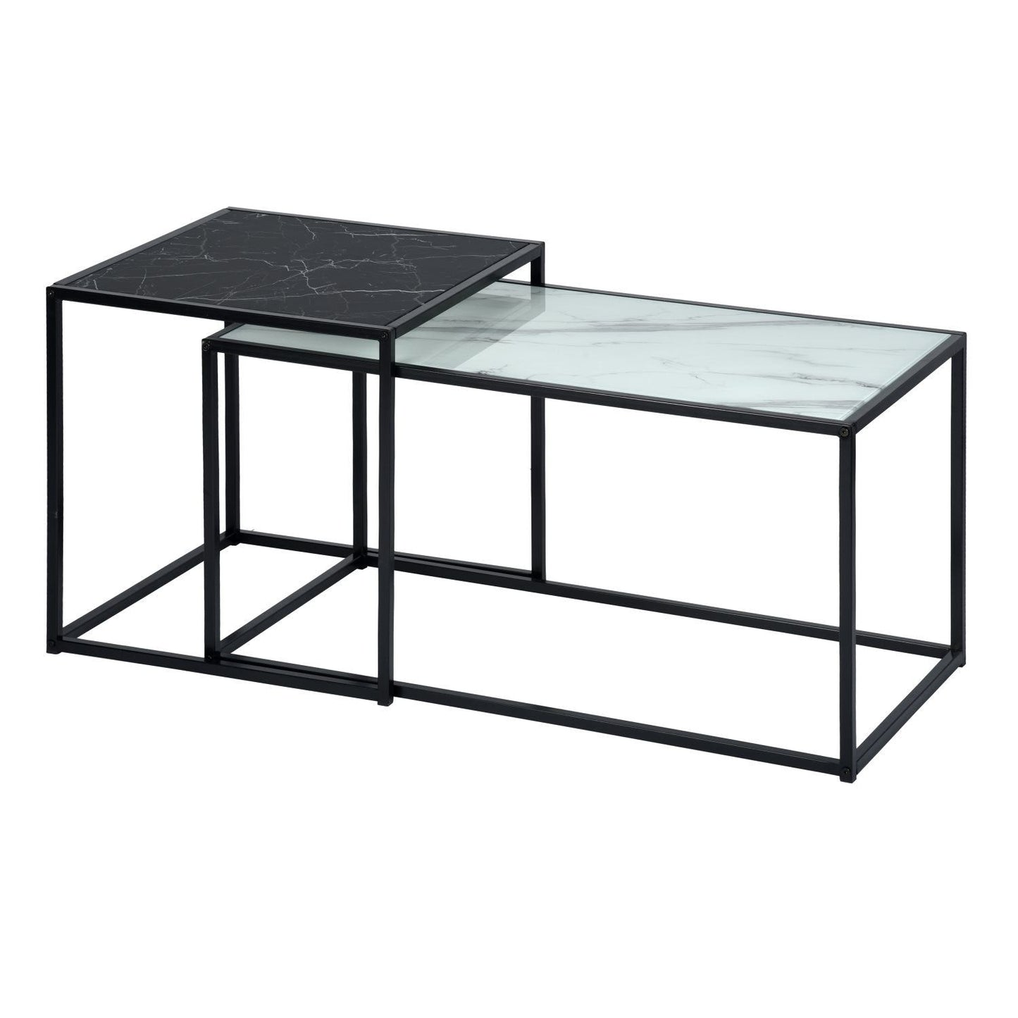 HOMEMAKE FURNITURE Conjunto de 2 Mesas de Centro, Una Mesa Cuadrada Alta y Una Mesa Rectangular Baja, Mesas Auxiliares Anidadas para Espacios Interiores En Hogares y Oficinas, Negro y Blanco. - HOMEMAKE