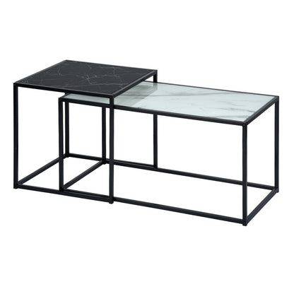 HOMEMAKE FURNITURE Conjunto de 2 Mesas de Centro, Una Mesa Cuadrada Alta y Una Mesa Rectangular Baja, Mesas Auxiliares Anidadas para Espacios Interiores En Hogares y Oficinas, Negro y Blanco. - HOMEMAKE