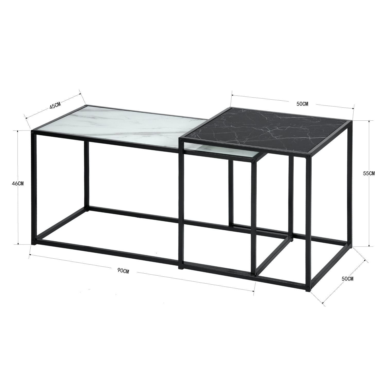 HOMEMAKE FURNITURE Conjunto de 2 Mesas de Centro, Una Mesa Cuadrada Alta y Una Mesa Rectangular Baja, Mesas Auxiliares Anidadas para Espacios Interiores En Hogares y Oficinas, Negro y Blanco. - HOMEMAKE