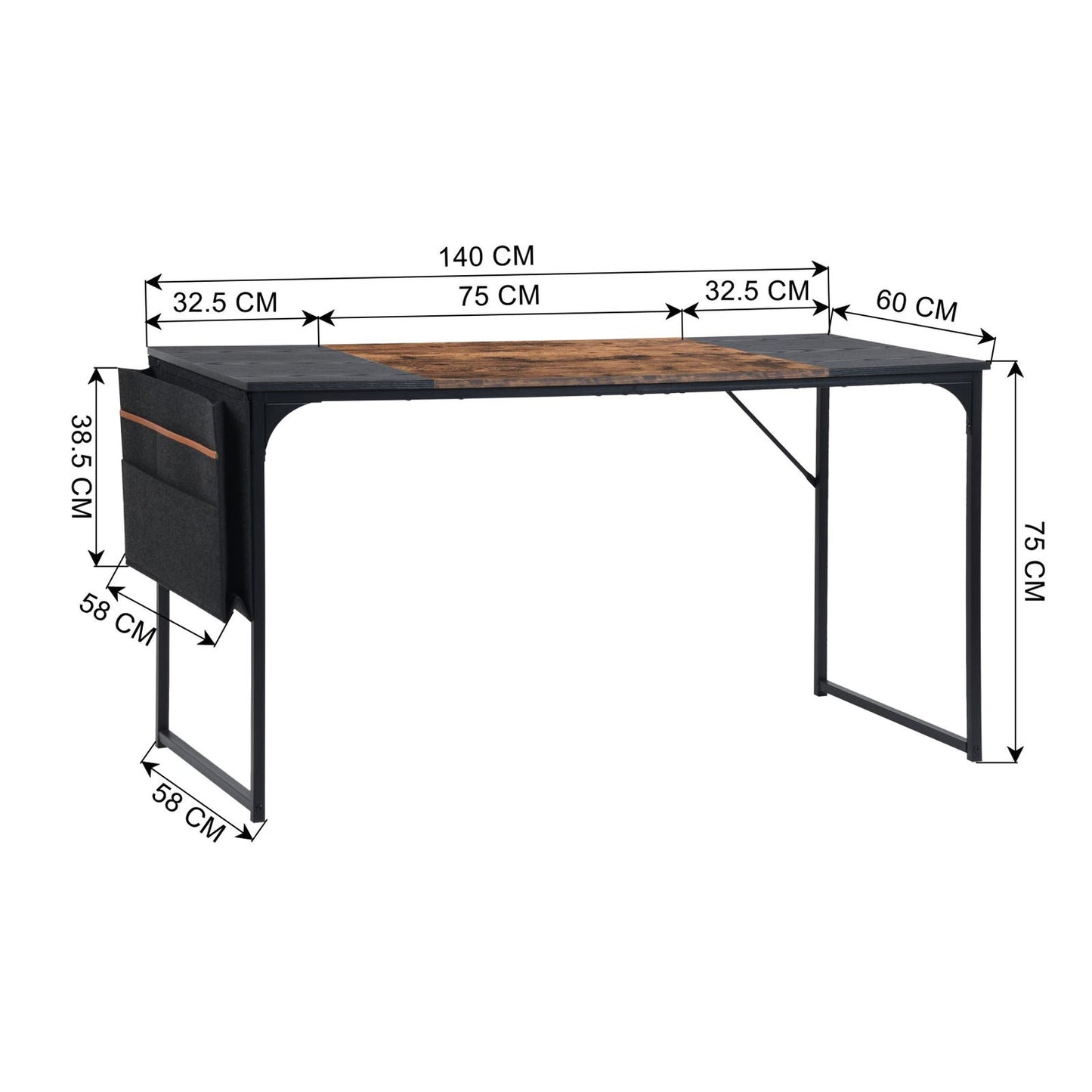 HOMEMAKE FURNITURE Escritorio Moderno Escritorio para Computadora Escritorio de Estudio con Bolsa de Almacenamiento Adecuado Escritorio de Oficina Ligero y Resistente Marrón 140 * 60 * 74cm - HOMEMAKE