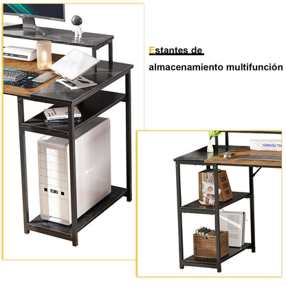 HOMEMAKE FURNITURE Escritorio con Repisa Inferior, con Puertos USB, Mesa de Trabajo con Estante en Ambos Lados, Escritorio de Oficina en Casa con Soporte para Monitor, Vintage, 120 x 60 x 88cm - HOMEMAKE