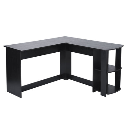 HOMEMAKE FURNITURE Escritorio en Forma de L con Estante Abierto Tablero Grande Mesa de Juegos Mesa para Computadora Adecuado para Oficina Estudio, Negro - HOMEMAKE