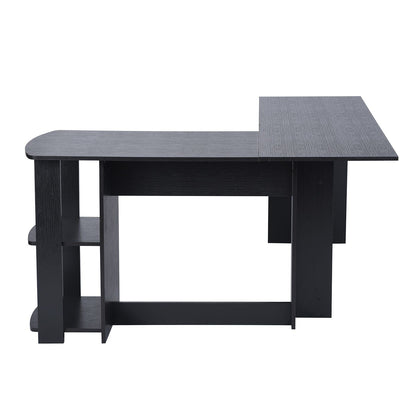 HOMEMAKE FURNITURE Escritorio en Forma de L con Estante Abierto Tablero Grande Mesa de Juegos Mesa para Computadora Adecuado para Oficina Estudio, Negro - HOMEMAKE