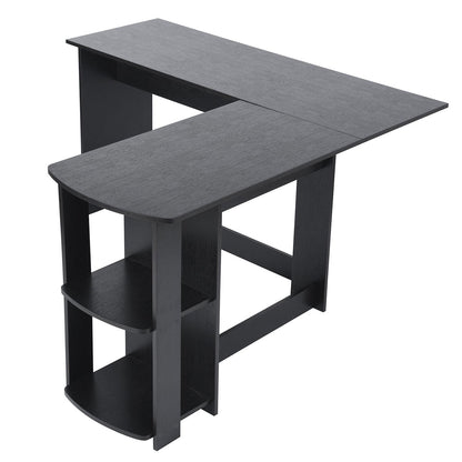 HOMEMAKE FURNITURE Escritorio en Forma de L con Estante Abierto Tablero Grande Mesa de Juegos Mesa para Computadora Adecuado para Oficina Estudio, Negro - HOMEMAKE