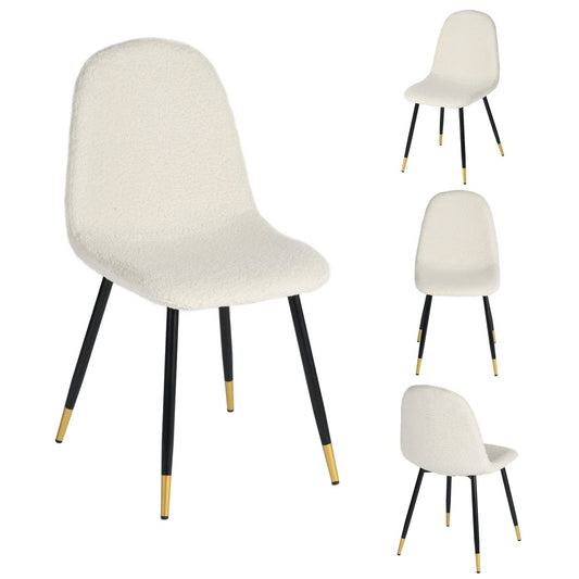 HOMEMAKE FURNITURE Juego de 4 Sillas de Comedor, Silla de Ocio de Diseño Ergonómico Moderno con Patas de Metal, Tapizadas en Tela de Lana de Cordero, Adecuada para Comedor y Cocina, Blanco - HOMEMAKE