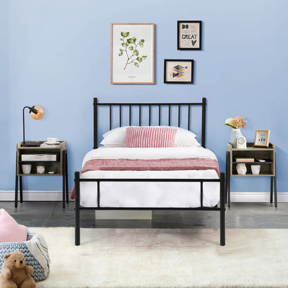 HOMEMAKE FURNITURE Marco de Cama de Metal, Cama Individual, Somier Individual Base de Cama, No Necesita Somier, Estilo Minimalista Moderno. Twin 197 x 99cm Negro - HOMEMAKE