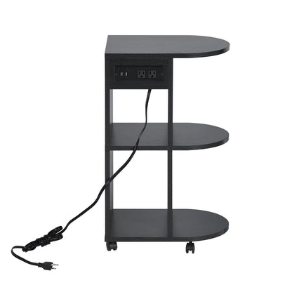 HOMEMAKE FURNITURE Mesa Auxiliar con Ruedas, Mesita de Noche con Almacenamiento, Ruedas a Juego y Pies Ajustables, con estación de Carga y Puertos USB, para Espacios Pequeños, Buró para Recámara - HOMEMAKE