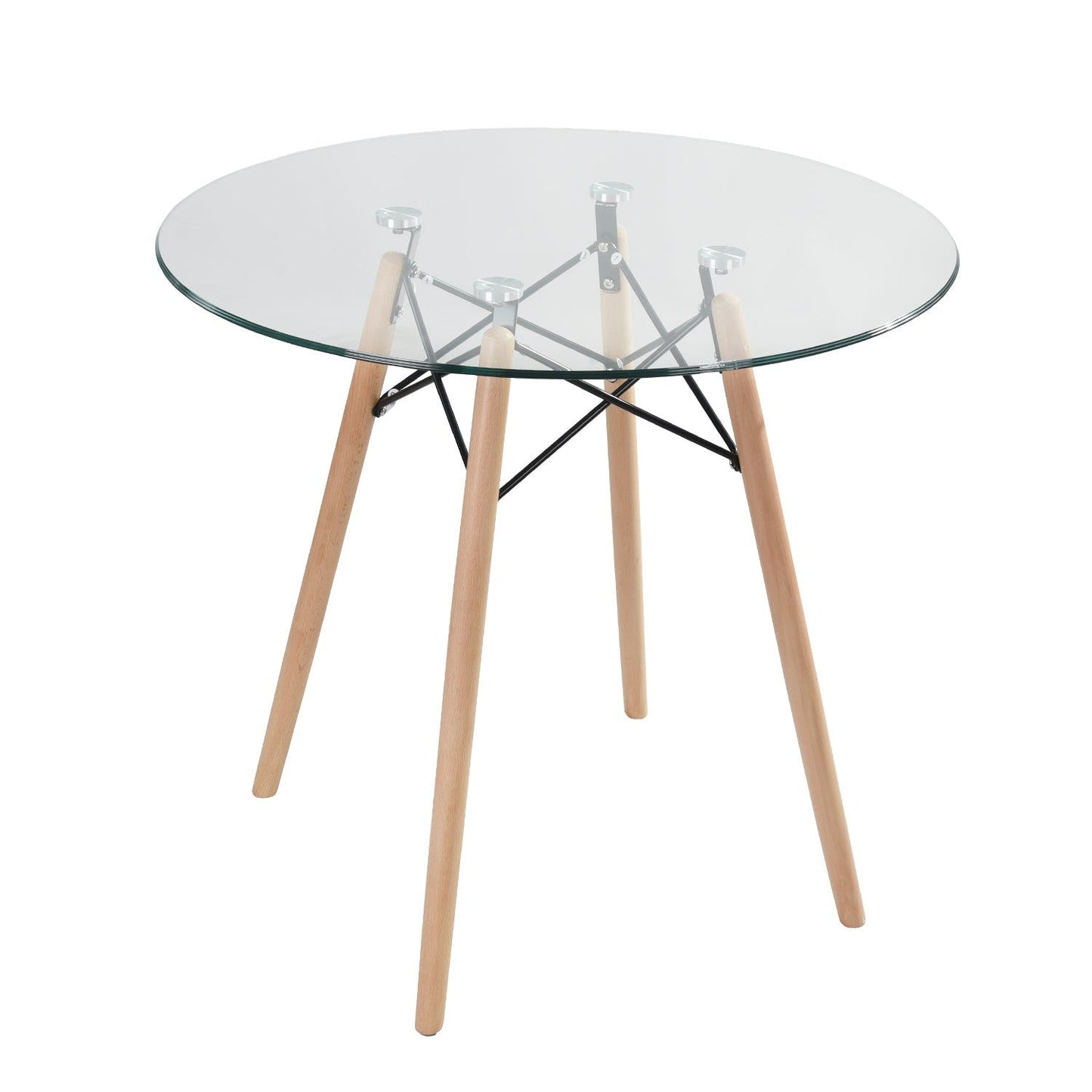 HOMEMAKE FURNITURE Mesa Comedor Redond, Comedor Mesa de Cristal, Antecomedor Mesa Eames Redonda, Desayunador para 2-4 Personas Mesa, para Hogar y Mesa de Trabajo para Oficina (Cristal+Base Natural) - HOMEMAKE