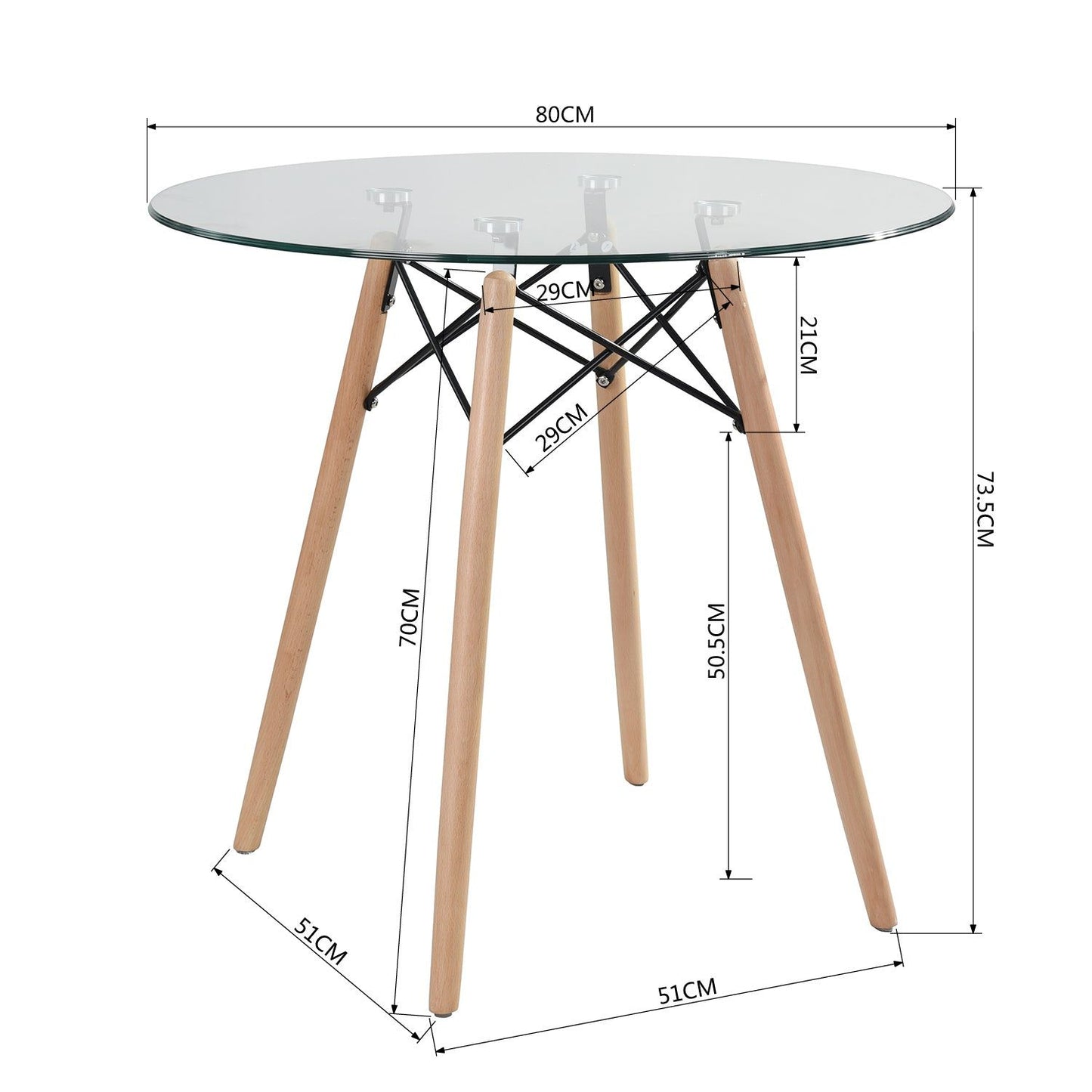 HOMEMAKE FURNITURE Mesa Comedor Redond, Comedor Mesa de Cristal, Antecomedor Mesa Eames Redonda, Desayunador para 2-4 Personas Mesa, para Hogar y Mesa de Trabajo para Oficina (Cristal+Base Natural) - HOMEMAKE