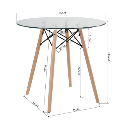 HOMEMAKE FURNITURE Mesa Comedor Redond, Comedor Mesa de Cristal, Antecomedor Mesa Eames Redonda, Desayunador para 2-4 Personas Mesa, para Hogar y Mesa de Trabajo para Oficina (Cristal+Base Natural) - HOMEMAKE