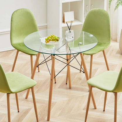 HOMEMAKE FURNITURE Mesa Comedor Redond, Comedor Mesa de Cristal, Antecomedor Mesa Eames Redonda, Desayunador para 2-4 Personas Mesa, para Hogar y Mesa de Trabajo para Oficina (Cristal+Base Natural) - HOMEMAKE