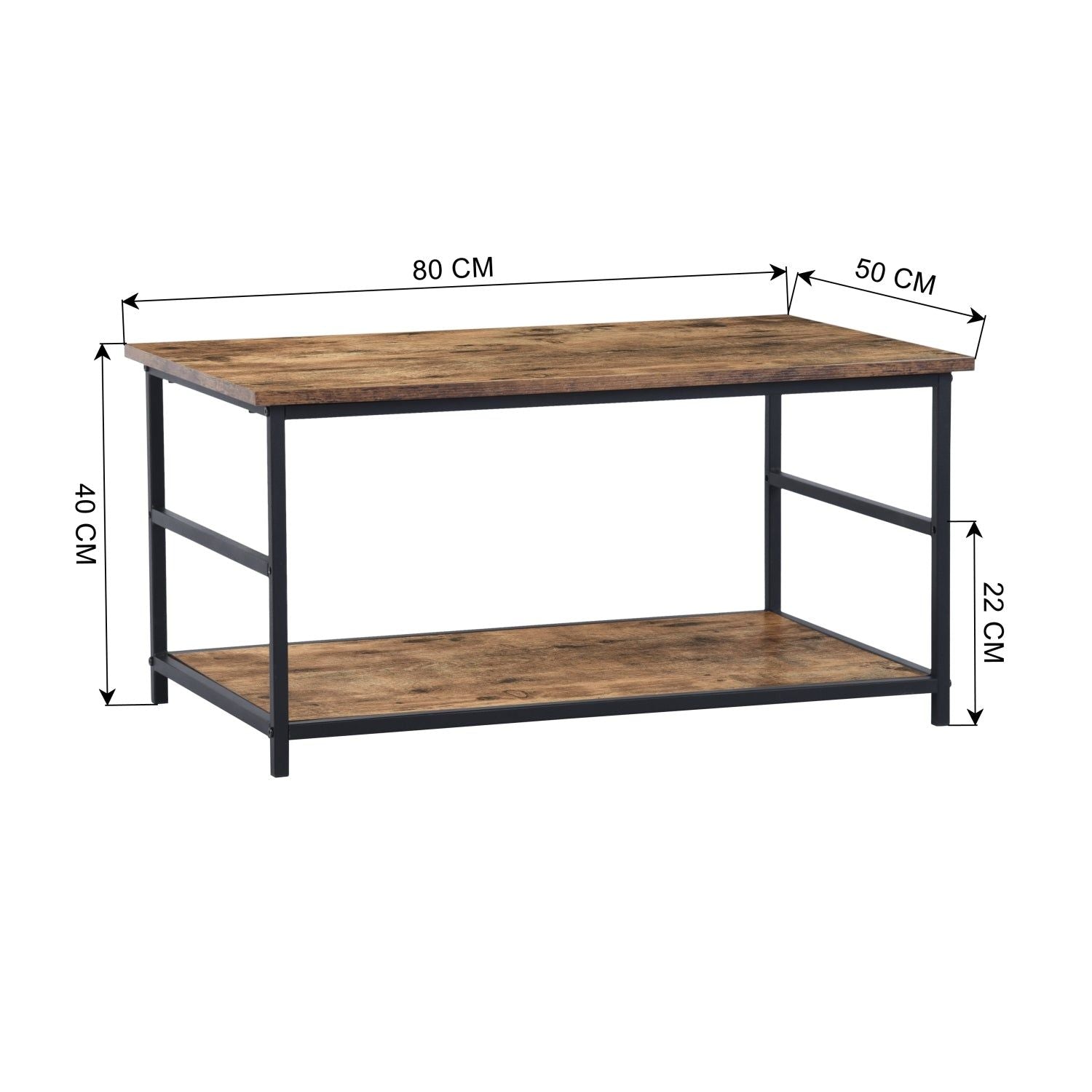 HOMEMAKE FURNITURE Mesa de Centro de 2 Niveles con Estante para salón y Oficina, con Marco de Metal para Sala de Estar y Dormitorio Espacio pequeño Marrón - HOMEMAKE