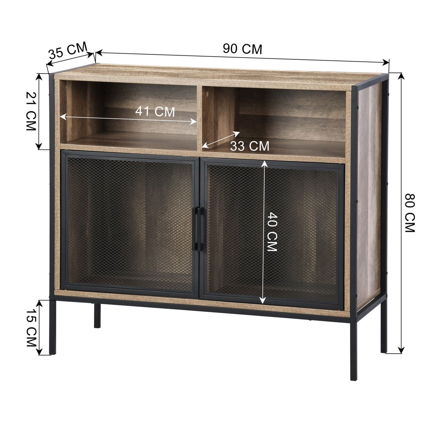 HOMEMAKE FURNITURE Mueble Auxiliar de Estilo Industrial, Estación de Gabinete de Café de Madera para el Hogar, Gabinete de Almacenamiento de Buffet de Cocina Industrial con Puerta de Metal Estantes - HOMEMAKE