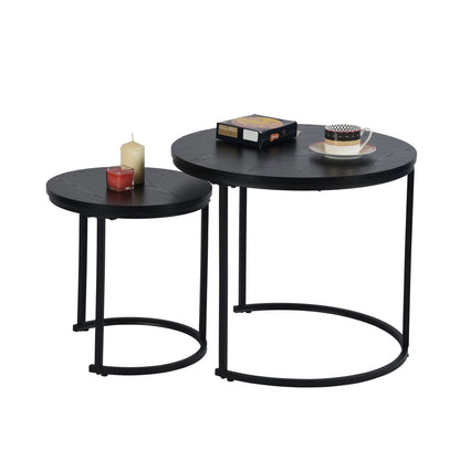 HOMEMAKE FURNITURE Set de 2 Mesas de Centro Juego de Mesa de Centro Redonda Buros para recamara Mesa Auxiliar para el hogar Mesa Exterior Espacio pequeño Negro 2 Piezas - HOMEMAKE