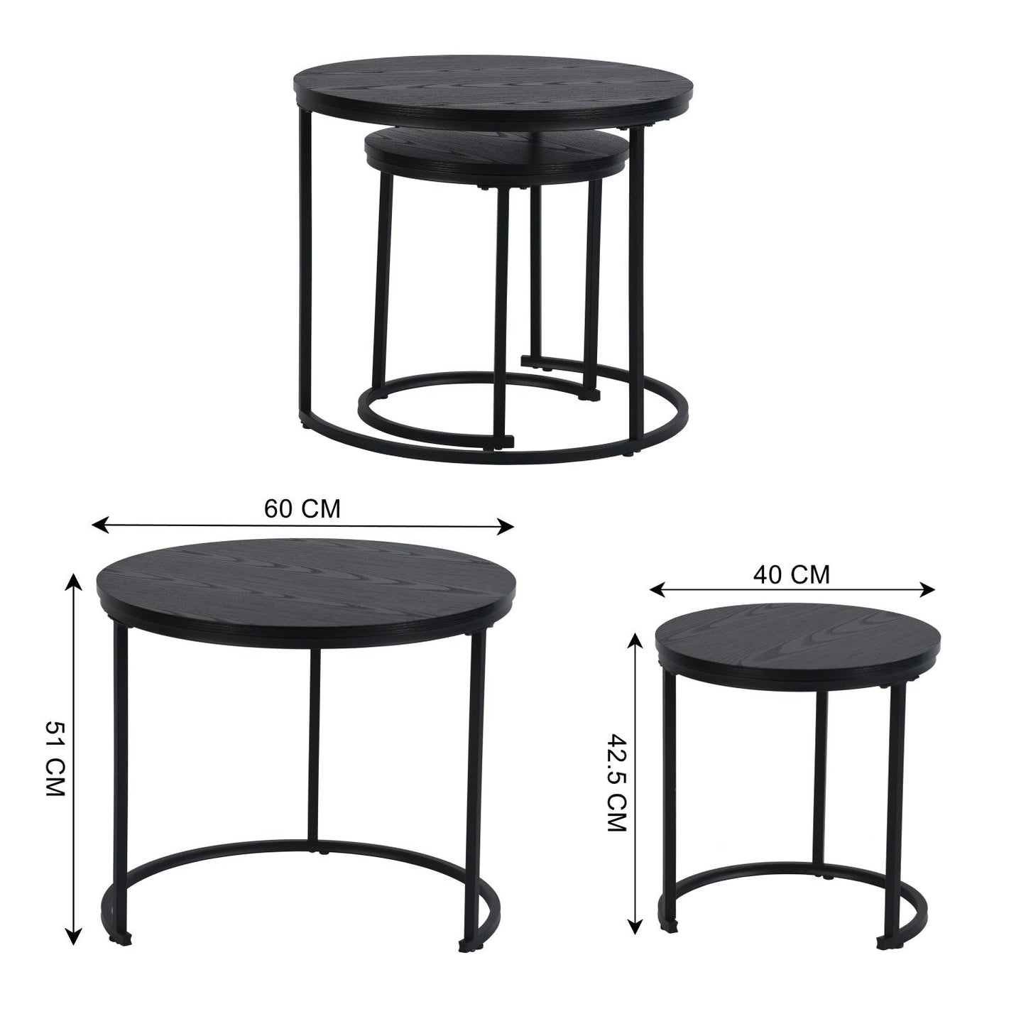 HOMEMAKE FURNITURE Set de 2 Mesas de Centro Juego de Mesa de Centro Redonda Buros para recamara Mesa Auxiliar para el hogar Mesa Exterior Espacio pequeño Negro 2 Piezas - HOMEMAKE