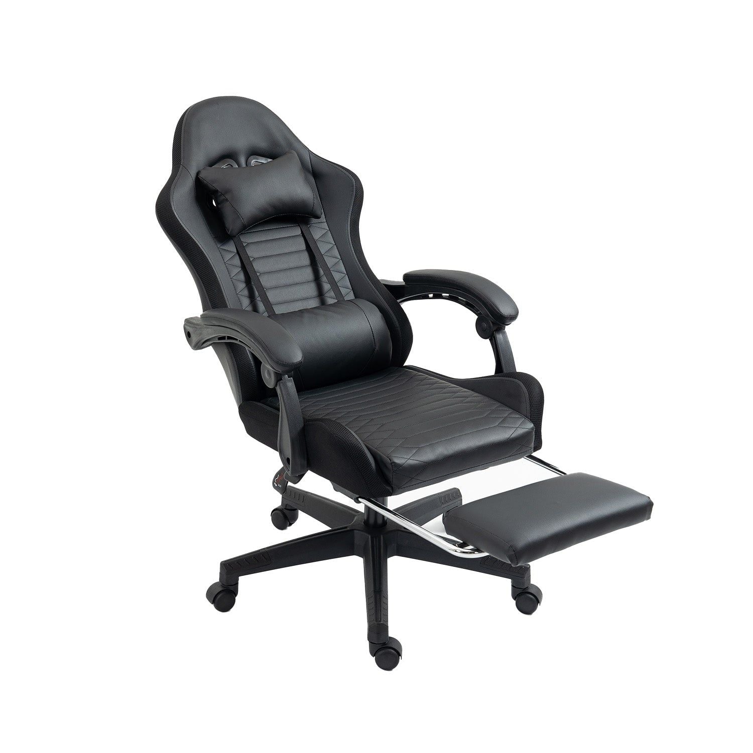 HOMEMAKE FURNITURE Silla Gamer Ergonómica Reclinable,Silla para Juegos Estilo Racing, Reposacabezas Ajustable, con Reposacabezas y Lumbar, Ajustable en Varias Secciones, Negro - HOMEMAKE