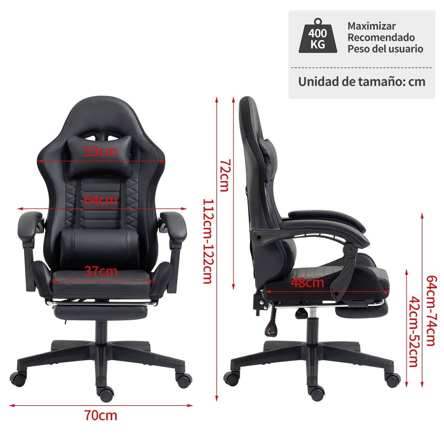 HOMEMAKE FURNITURE Silla Gamer Ergonómica Reclinable,Silla para Juegos Estilo Racing, Reposacabezas Ajustable, con Reposacabezas y Lumbar, Ajustable en Varias Secciones, Negro - HOMEMAKE