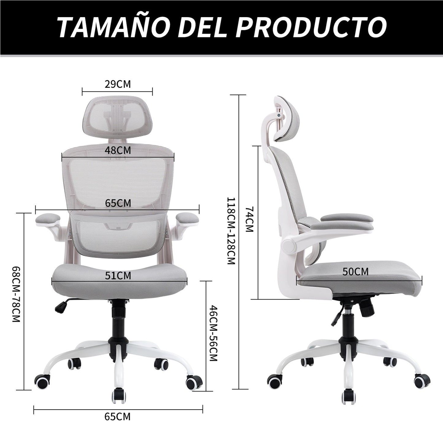 HOMEMAKE FURNITURE Silla Oficina ergonómica de Respaldo Alto con Soporte Lumbar Ajustable Altura reclinable descansabrazos Ajustables Silla Gamer sillas para Escritorio Silla ergonomica Gris - HOMEMAKE