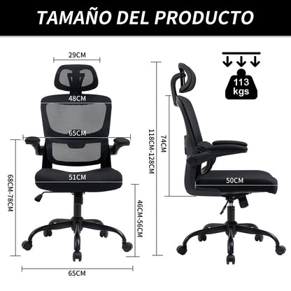 HOMEMAKE FURNITURE Silla Oficina ergonómica de Respaldo Alto con Soporte Lumbar Ajustable Altura reclinable descansabrazos Ajustables Silla Gamer sillas para Escritorio Silla ergonomica Negro - HOMEMAKE